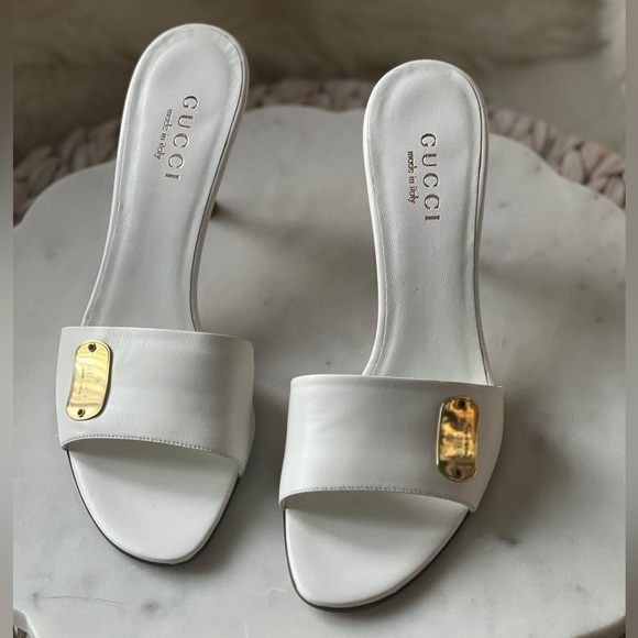 NEW GUCCI w/COA Mirabelle Mid Heel Slides Size 9 - Picture 1 of 17